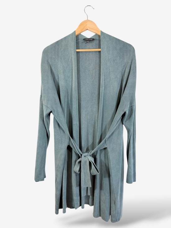 Eileen Fisher Sweaters - Eileen Fisher Belted Longline Cardigan Wrap XL Teal Blue Minimalist Casual
